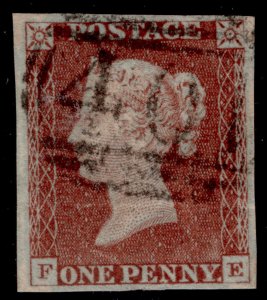 GB QV SG8, 1d red-brown BLACK MX PLATE 35, USED. Cat £65+ LATE USAGE FE