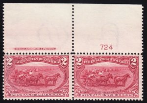 US 286 2c Trans-Mississippi Top Plate #724 Pair F-VF OG NH SCV $160