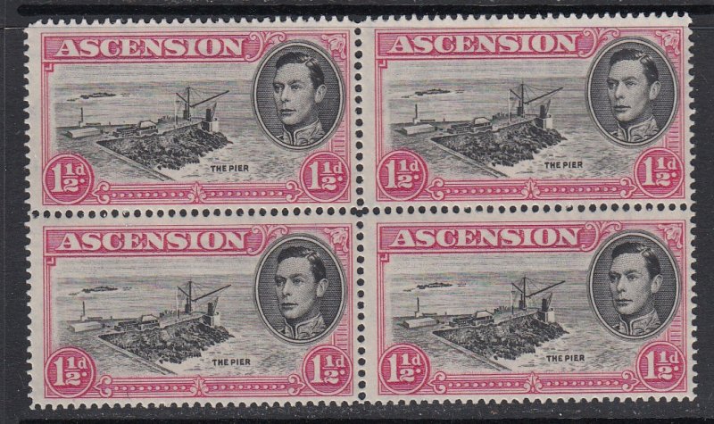 Ascension, Sc 42Cd (SG 40d), Block of four (3x NH, 1x LH)