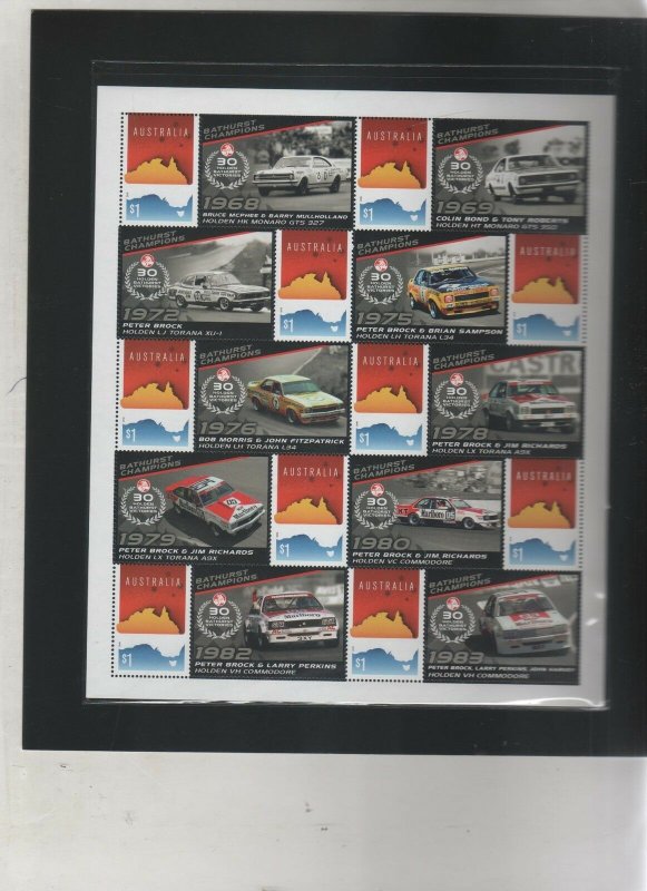 Australian Stamps Mint Holden Bathurst Champions Sheetlet 1968 -  2015  30 Years