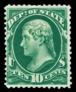 Scott O62 1873 10c State Department Official Mint Fine OG HR Cat $250