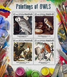 2017 Maldives. Paintings Of Owls. Michel Code: 7128-7131. Scott Code: 3963