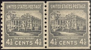 Scott #844 1939 4½¢ Pres. Series White House perf. 10 vertically MNH OG pair