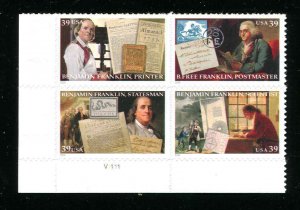 Benjamin Franklin 39¢ 4021 - 4024 2006 Mint NH 2006 Plate Block Lower Left