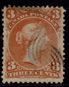 CANADA QV SG58, 3c brown-red, FINE USED. Cat £25.
