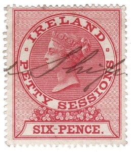 (I.B) QV Revenue : Ireland Petty Sessions 6d (1881)