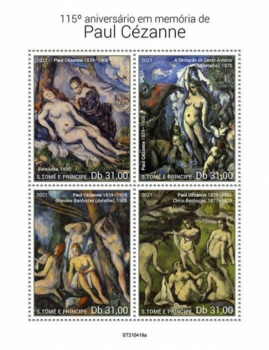 Sao Tome & Principe 2021 MNH Art Stamps Paul Cezanne Nude Paintings Nudes 4v M/S 