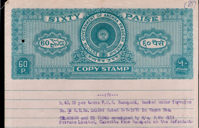 India Fiscal Andhra Pradesh State 60p Copy Stamp Paper Court Fee Revenue #10445M