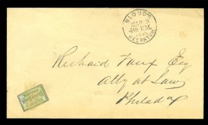 US 1855.MAR.3  Blood's Dispatch  (one cent) Local stamp Scott # 15L14 on cover