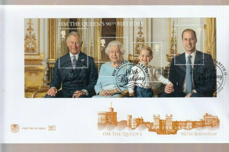 2016 QUEENS 90TH BIRTHDAY MINI SHEET FDC.  DECORATIVE LONDON W1 CANCEL