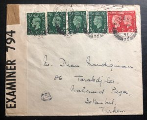 1941 Edinburgh Scotland England Censored Cover To Istanbul Turkey