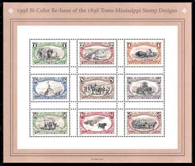 # 3209 Bi Color Reissue of 1898 Trans Mississippi Set 1998 Sheet MNH 