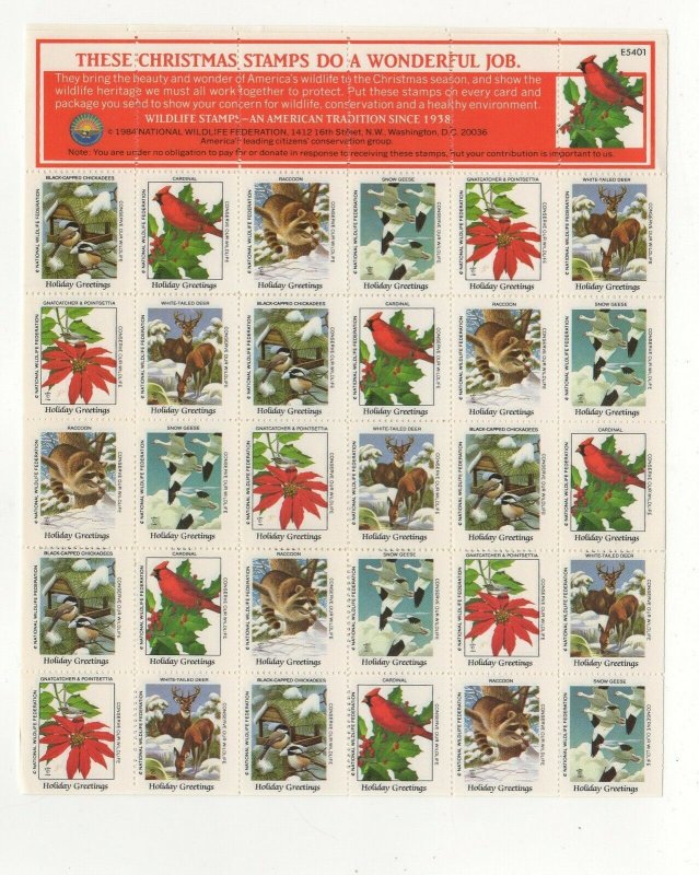 USA National Wildlife Federation Christmas Stamps 1984 Sheet of 30 MNH