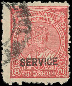 TRAVANCORE (INDIAN STATE) Sc O60 USED-1949 8ca Sir Bala Rama Varma-SERVICE OVRPT