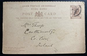 1900 Hong Kong Posta Stationery Postcard Reply Cover to Cork Ireland