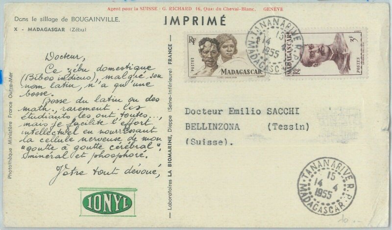 81136 - MADAGASCAR - POSTAL HISTORY - POSTCARD to SWITZERLAND   1955