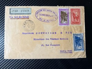 1935 Madagascar Airmail Cover Majunga to Paris VII France via Dar Es Salam