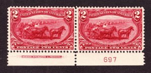 US 286 2c Trans-Mississippi Mint Plate #697 Bottom Pair VF OG H SCV $60