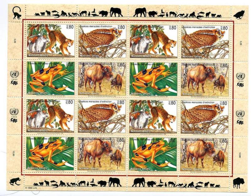 UN Geneva -Scott's # 267a Endangered Species 1995 Sheet -M NH