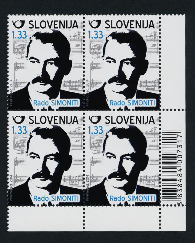 Slovenia 1026 BR Block MNH Rado Simoniti, Music, Composer