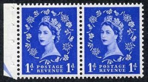 SB22 QEII 1d Wmk Tudor Booklet Pane of Two Perf Type I (1/2v) U/M Good Perfs