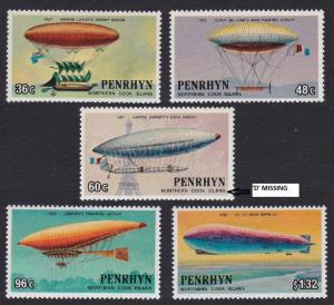 Penrhyn Bicentenary of Manned Flight ERROR 5v SG#320A/24A SC#255-59