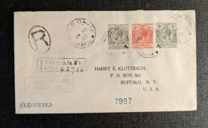 1927 Grenada Registered Cover to Buffalo NY Via New York City Colonial Aux