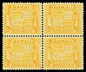 Hawaii Scott 74 1894 1c Coat of Arms Issue Mint Block of 4 VF NH & LH Cat $10.25