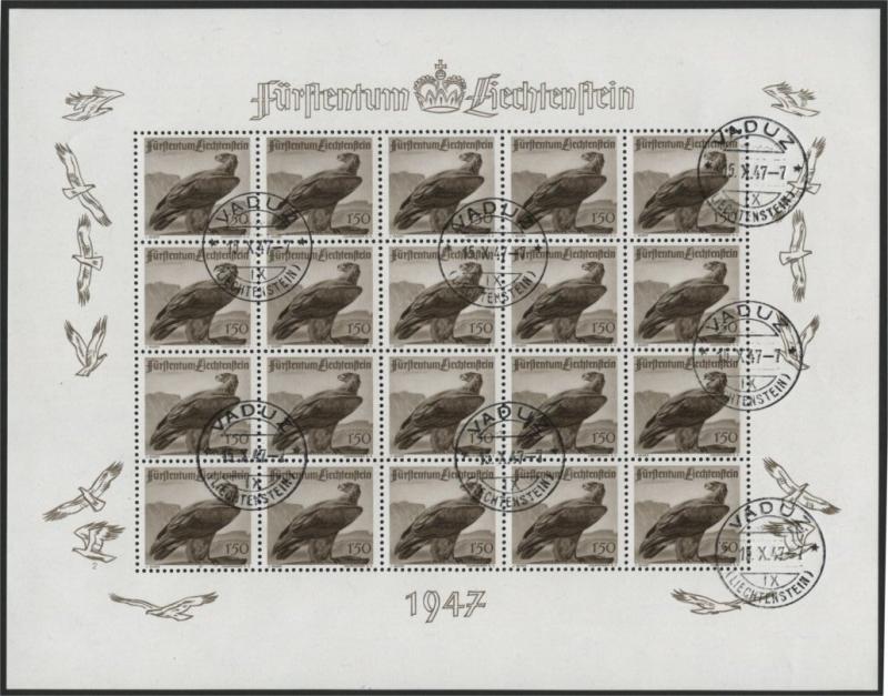 LIECHTENSTEIN, HUNTING ANIMALS II  SET 1947 IN MINISHEETS VF