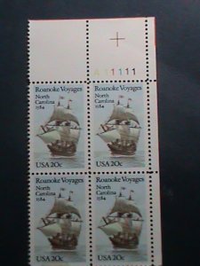 ​UNITED STATES -1984 SC#2093-ROANOKE VOYAGES: -MNH PLATE BLOCK OF 4  VERY FINE