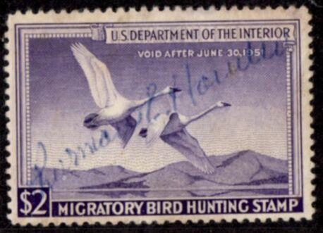 US Stamp #RW17 -Pair of TREMENDOUS Trumpeter Swans in Flight