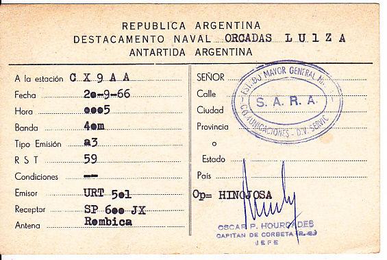 1966 Argentina Orcadas Island Military signed official matter QSL card Antarctic