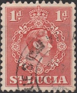 St. Lucia #112a 1947 1d Red KGVI USED-VF-NH.