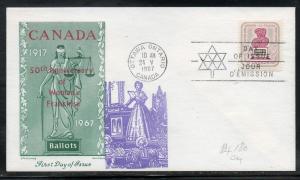 Canada #470 Votes For Women FDC Overseas Mailer addr C707