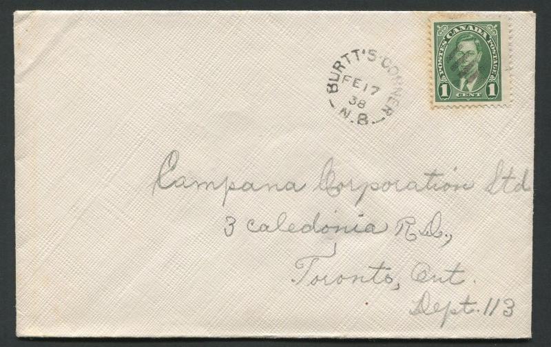 NEW BRUNSWICK SPLIT RING TOWN CANCEL COVER BURTT'S CORNER