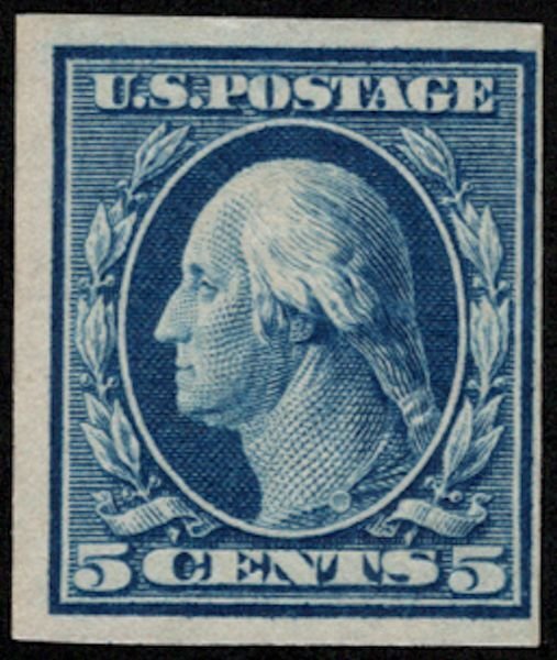 US #347 F/VF mint never lightly hinged,   5c Imperf. super fresh color, Nice!