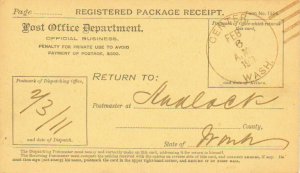 United States Washington Center 1911 4a-bar  1890-1919  Registry Receipt Card.