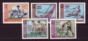 Ajman, Mi cat. 53-57 B. Tokyo Olympics o/p in Arabic, IMPERF issue.