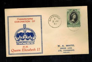 1953 Dominica Coronation to England first day cover QE2 Queen Elizabeth II FDC 