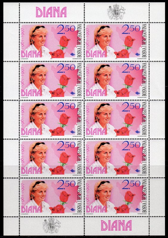 BOSNIA & HERCEGOVINA 1997 Diana In Memory  MINI-SHEETLET (10) MNH