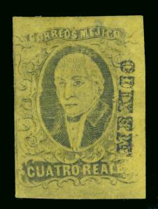 MEXICO 1861  HIDALGO  4r yellow  Scott # 9  mint MH