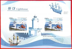 A3478 - KOREA, ERROR IMPERF, Miniature sheet: 2009, Lighthouses, Boats, Ships