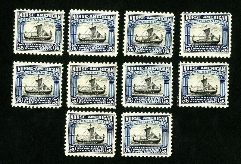 US Stamps # 621 F-VF Lot of 10 OG NH Catalog Value $190.00