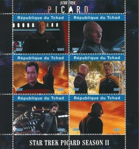 Star Trek Stamps Chad 2021 CTO Picard Season II Riker Q TV Series 6v M/S