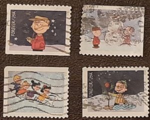 US Scott # 5021-5023,5025;  4 used (49c) C Brown Xmas from 2015; VF; off paper