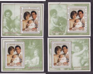 Niue-Sc#364-7- id9-four unused NH sheets-Princess Diana-Prince William-1982-