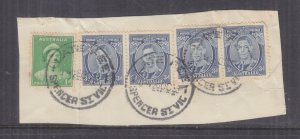 AUSTRALIA, 1938 piece 1d., 3d. Blue (4), LATE FEE, SPENCER ST. MELBOURNE