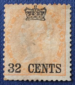 MALAYA Straits Settlements 1867 32c on India QV 2a MH SG#9 M3967