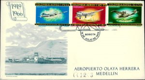 13. FDC Colombian aviation Medellin airport Douglas and Dornier aircrafs stamps