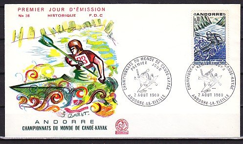 Andorra, Fr, Scott cat. 190. Kayak, Sports issue. First day cover. ^